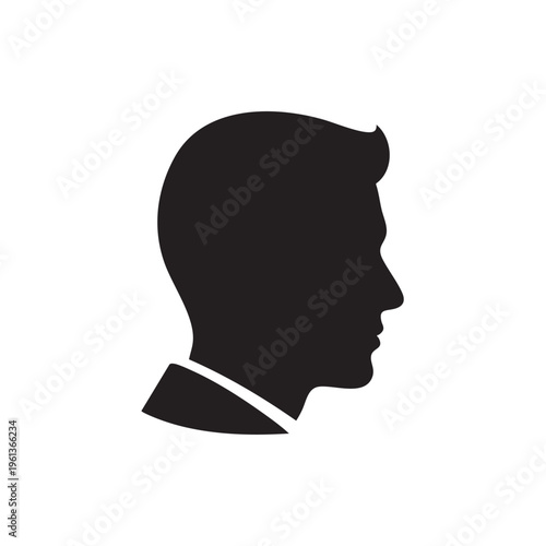 A silhouette profile of a man's head and shoulders shows a formal outline.