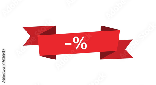 Red discount banner with percentage sign.