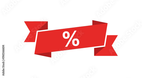 Red Percent Sign Discount Label Icon.