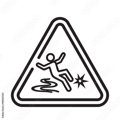 Caution sign warns of slippery floor with a person falling down.