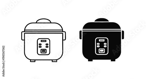 Vector illustration of rice cooker icon set, kitchen appliance for cooking rice