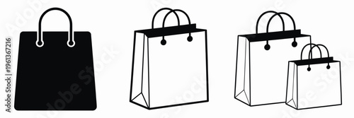 Shopping Bag Symbols Vector Set for Retail and Ecommerce, Icons for Packaging, Store Branding, Checkout, Purchase, Sale, Shopping and Customer Service Concept