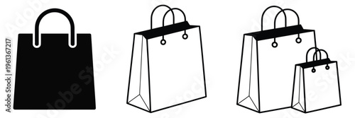 Shopping Bag Symbols Vector Collection with Retail and Ecommerce Icons for Packaging, Store Branding, Checkout, Purchase, Sale, Shopping and Customer Service Use