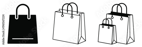 Shopping Bag Symbols Vector Set for Retail and Ecommerce, Icons for Packaging, Store Branding, Checkout, Purchase, Sale, Shopping and Customer Service Concept