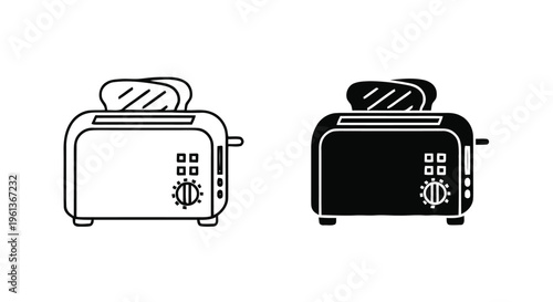 Vector illustration of toaster icon set, kitchen appliance for bread, vector illustration