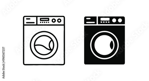 Vector illustration of washing machine icons set, front load laundry appliance, vector illustration
