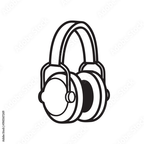 A person wearing protective earmuffs for hearing safety in a noisy environment with outline style.