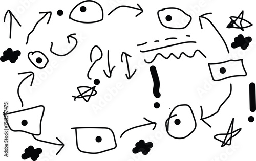 Abstract doodle artwork with various shapes and arrows