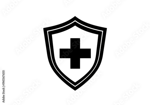 A simple and nice medical shield icon health protection symbol vector illustration of a shield with a cross silhouette sign
