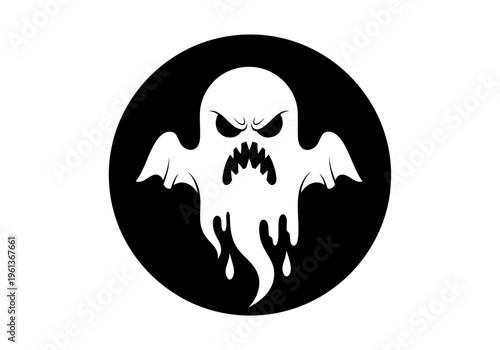 A very scary ghost icon with large teeth a spooky phantom silhouette vector illustration of a malicious spirit for halloween