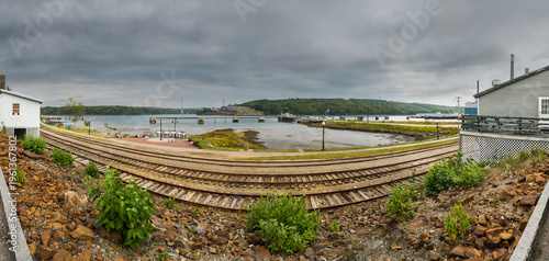 Storm Clouds Over Bucksport Harbor and Train Tracks Panorama