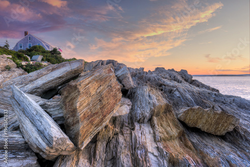 Maine Coastline Metamorphic Rock at Sunrise