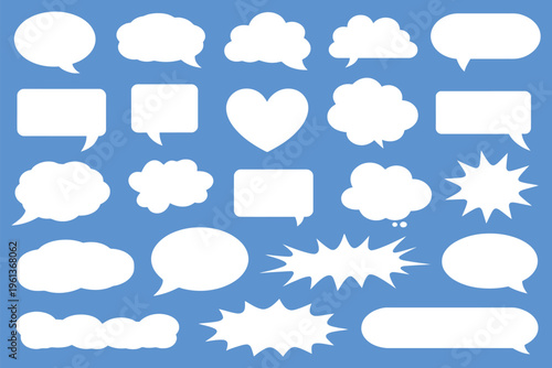 Speech Bubble Vector Set Showing Chat, Message, Dialogue and Communication Icons for Conversation Design, Messaging Concepts, Comics, Social Media, User Interface and Feedback
