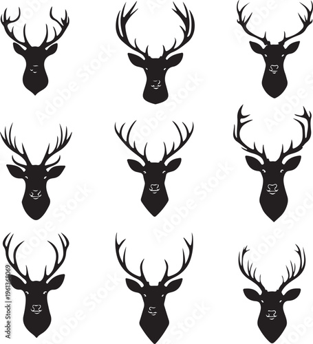 Multiple deer head silhouettes with antlers.