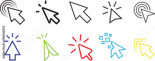 Clicking Icon Selection: A comprehensive collection of cursor icons, each conveying the essence of digital interaction, from pointing and selecting to indicating user engagement.