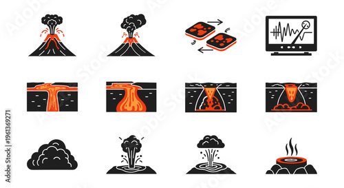 Volcano Eruption Icons