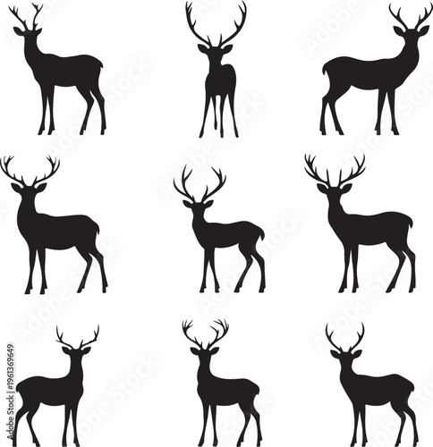 Deer silhouettes in various poses standing.