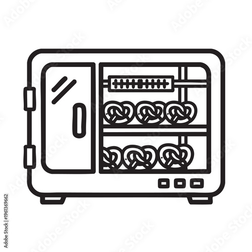 An illustration of pretzels baking in a warmer display.