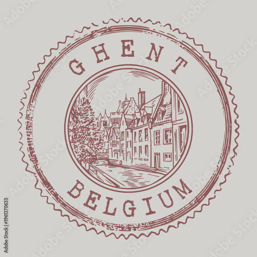 Ghent Postage Stamp Featuring the Historic Medieval Skyline and Iconic towns of Flanders.