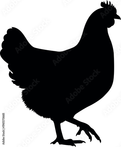 Silhouette of a rooster standing in profile facing to the right