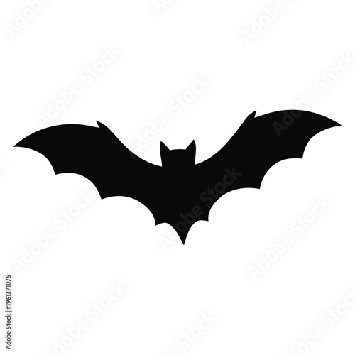 Flying Bat Silhouette Icon - Isolated Spooky Vampire Bat Vector for Halloween