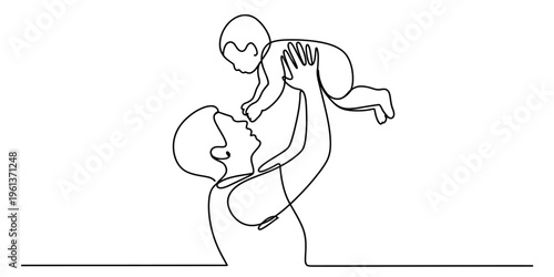 A tender moment of pure affection where a loving parent lifts their small baby high up into the air with gentle strength and immense care while displaying the profound bond of connection that exists b