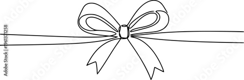 Gift ribbon bow in continuous line art drawing style. Minimalist black linear sketch isolated on white background. Vector illustration
