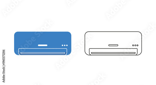 Two air conditioning units depicted in color and monochrome line art