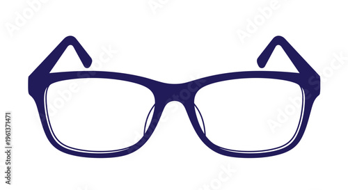 A simple illustration of a pair of blue framed eyeglasses