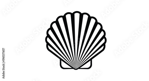 Simple black and white illustration of a scallop seashell