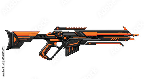 Futuristic energy weapon with orange accents isolated on a white background