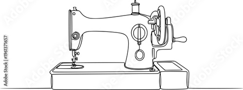 
Sewing machine in continuous line art drawing style. Abstract old style sewing-machine for atelier or tailor sign design. Minimalist black linear sketch on white background. Vector illustration S