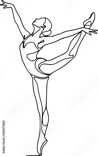 Abstract dancer in continuous line art drawing style. Gymnast or ballerina figure black linear design isolated on white background. Vector illustration