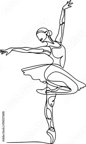 Abstract dancer in continuous line art drawing style. Gymnast or ballerina figure black linear design isolated on white background. Vector illustration