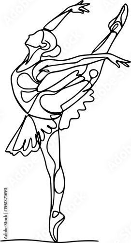 Abstract dancer in continuous line art drawing style. Gymnast or ballerina figure black linear design isolated on white background. Vector illustration