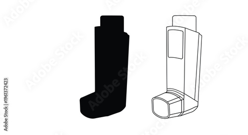 Two asthma inhaler depictions one a dark striking silhouette