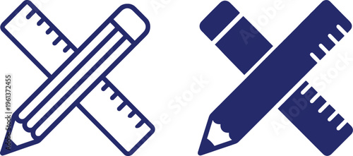 Two crossed ruler and pencil icons in blue on a white background for drafting or design purposes