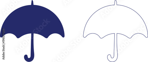 A colorful illustration of a closed blue umbrella and its outlined sketch