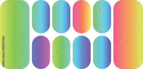 Vibrant gradient capsule shapes set, colorful rounded rectangle elements for UI design, modern abstract geometric vector collection, bright neon pill shapes for creative web layouts