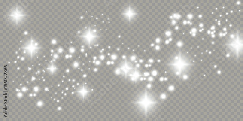 Glowing light effect with many glitter particles isolated on transparent background. Vector starry cloud with dust. Magic christmas decoration	