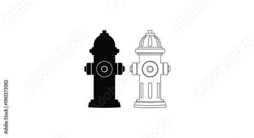 Two fire hydrants depicted in contrasting styles one as a silhouette
