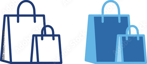 Collection of four different sized shopping bags in two tones of blue and white