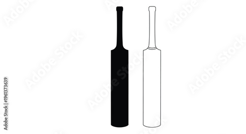Two cricket bats one dark and one light in outline silhouette