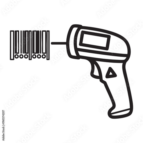 A handheld barcode scanner reads a barcode in a modern setting.