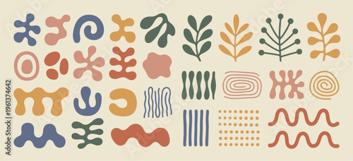 Abstract organic shapes and botanical pattern background