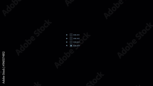 Minimal futuristic UI list with clean data lines and small interface elements on dark background. Ideal for tech overlays, dashboards, and sci-fi visuals.