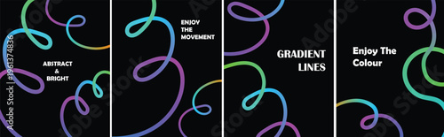 Vibrant abstract gradient lines in with colorful swirling shapes and text