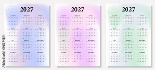 Three A4 Vertical Calendars for 2027
