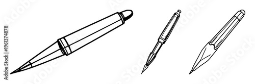 Pen and nib calligraphy outline set with simple line art design featuring simple design, minimalist, black and white with illustrations and graphics