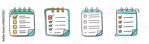 Collection of hand-drawn icons for to-do lists and task management